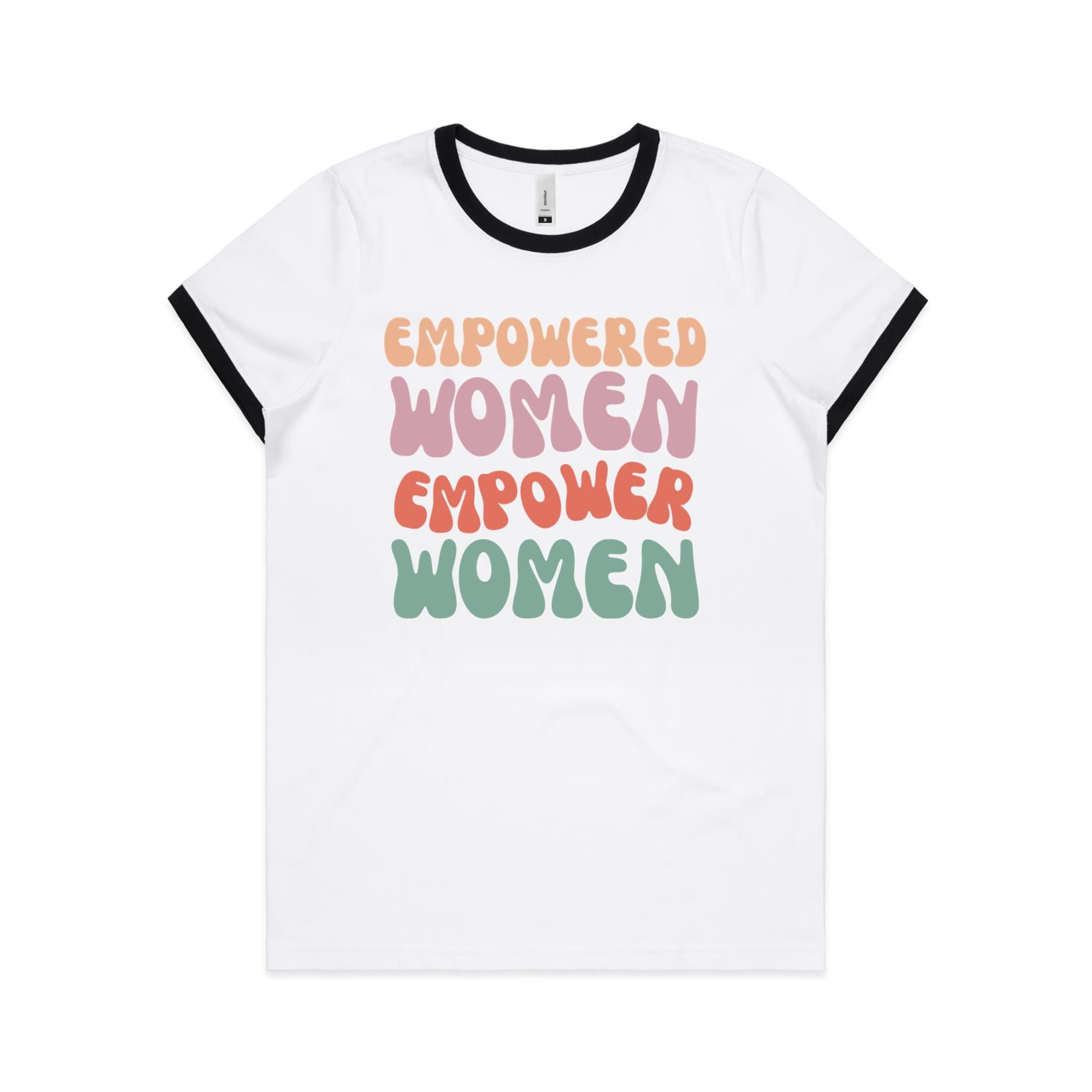 Empowered Women Empower Women - Women's Ringer Tee White Black Womens Ringer T-shirt Positivity Printed In Australia