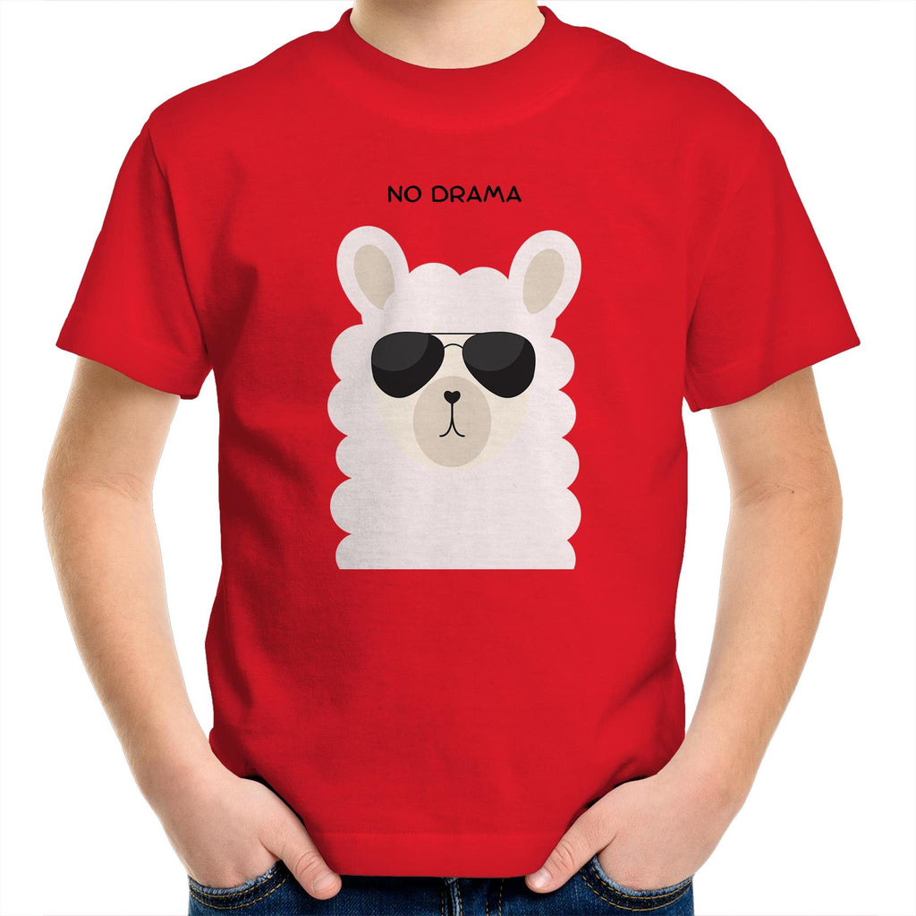 No Drama Llama - Kids Youth T-Shirt Red Kids Youth T-shirt animal Printed In Australia