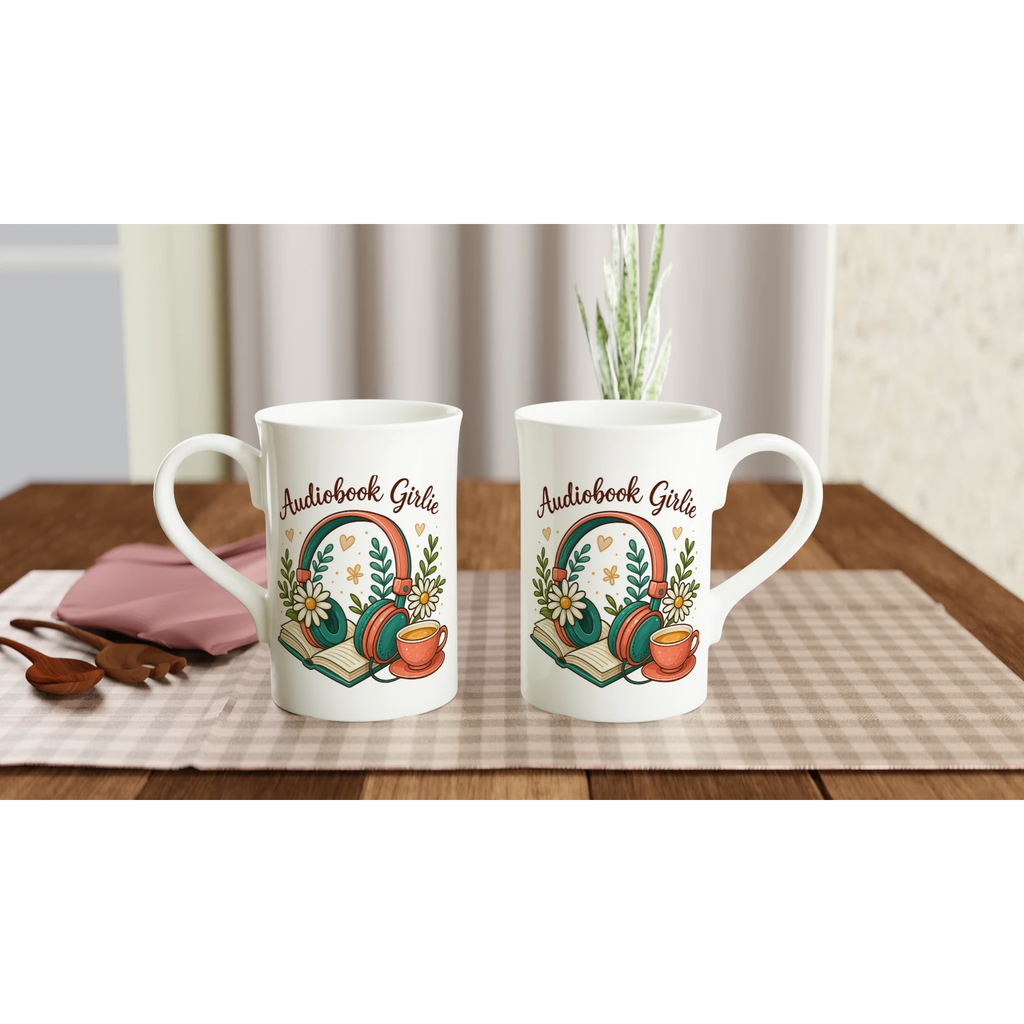 Audiobook Girlie - White 10oz Porcelain Slim Mug Porcelain Mug Globally Fulfilled Reading