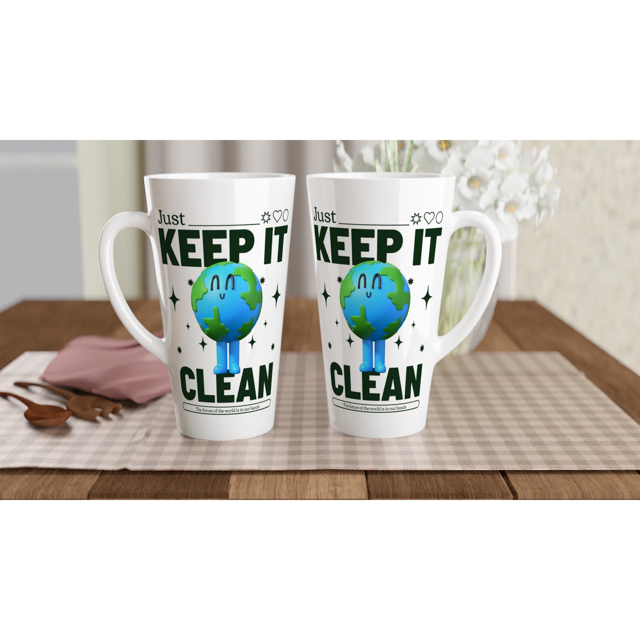 Earth, Just Keep It Clean - White Latte 17oz Ceramic Mug Latte Mug Environment Globally Fulfilled