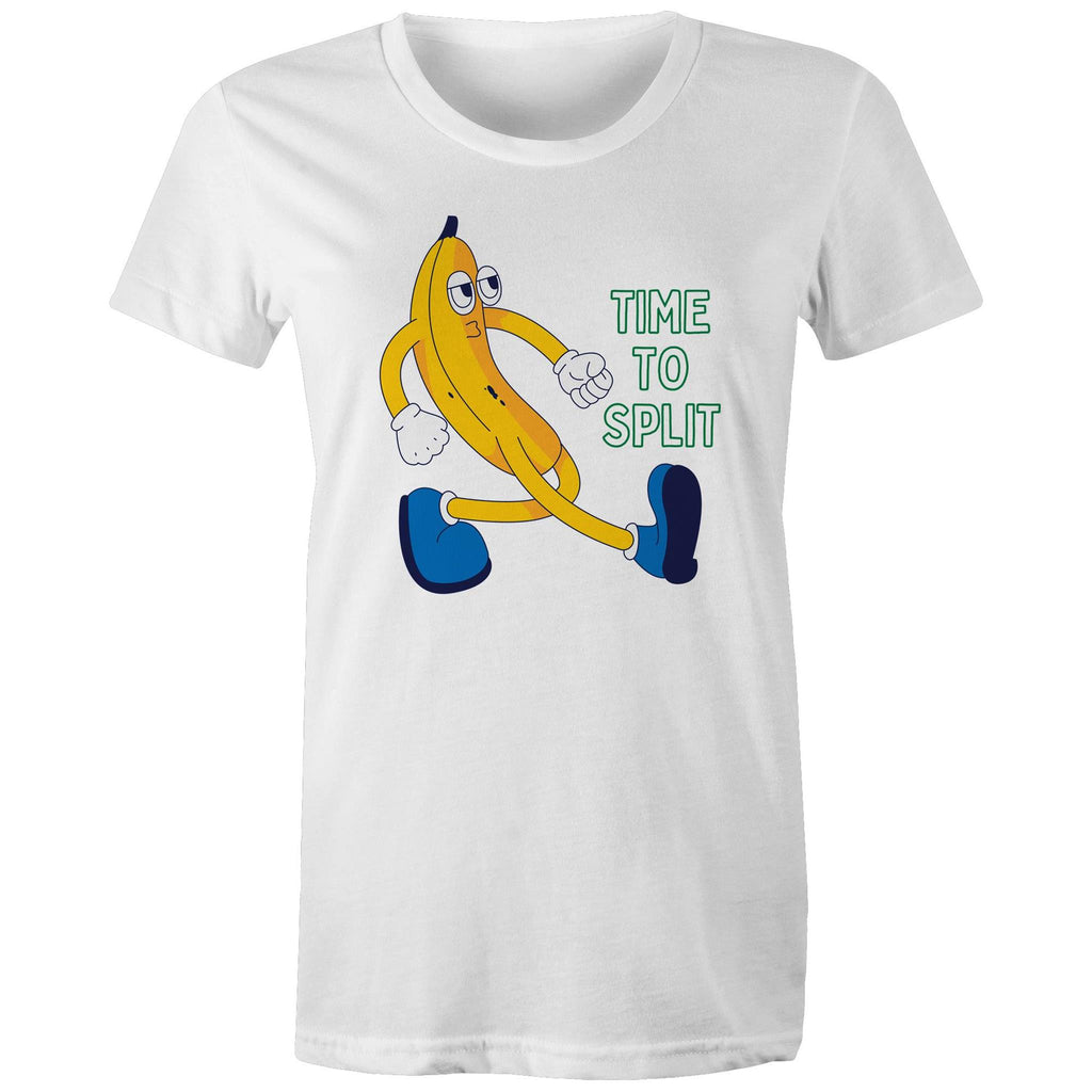 Banana, Time To Split - Womens T-shirt White Womens T-shirt Food Printed In Australia