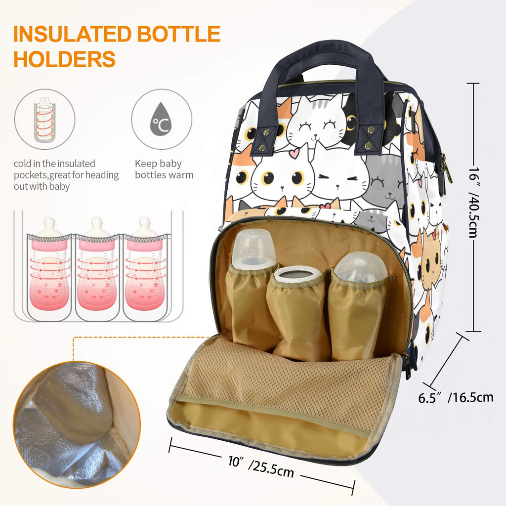 Cute Cartoon Cats - Multi-Function Backpack, Nappy / Diaper Bag