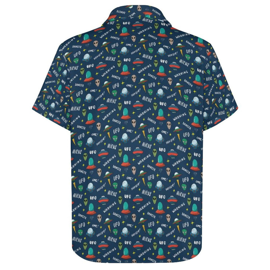 UFO's And Aliens Women's Collared Pocketless Short Sleeve Shirt