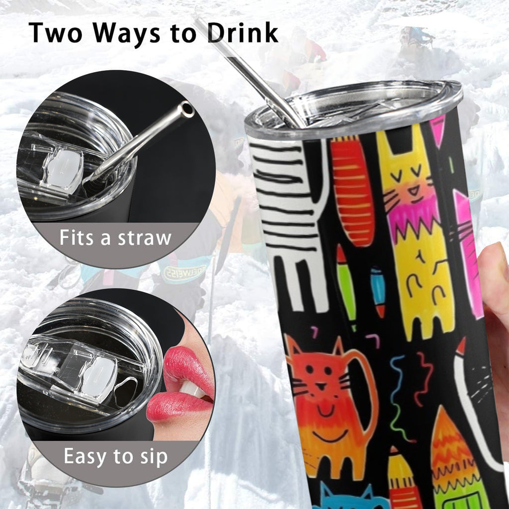 Colourful Cats - 20oz Tall Skinny Tumbler with Lid and Straw