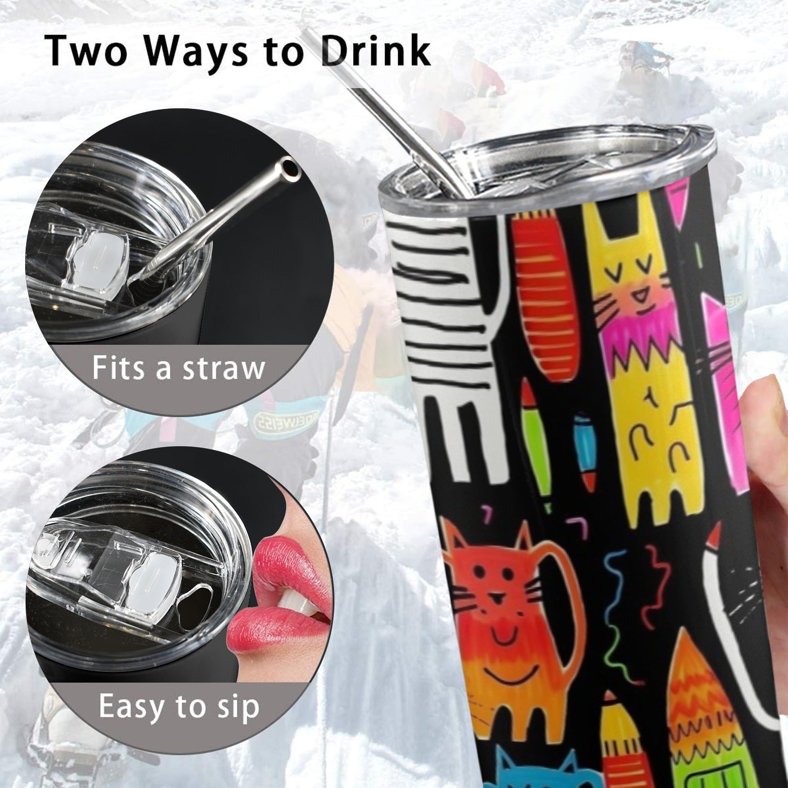 Colourful Cats - 20oz Tall Skinny Tumbler with Lid and Straw