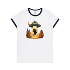 Black Cat Alien UFO Abduction Women's AS Colour Ringer Tee
