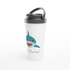 Let's Swim - White 15oz Stainless Steel Travel Mug Travel Mug Coffee funny Globally Fulfilled