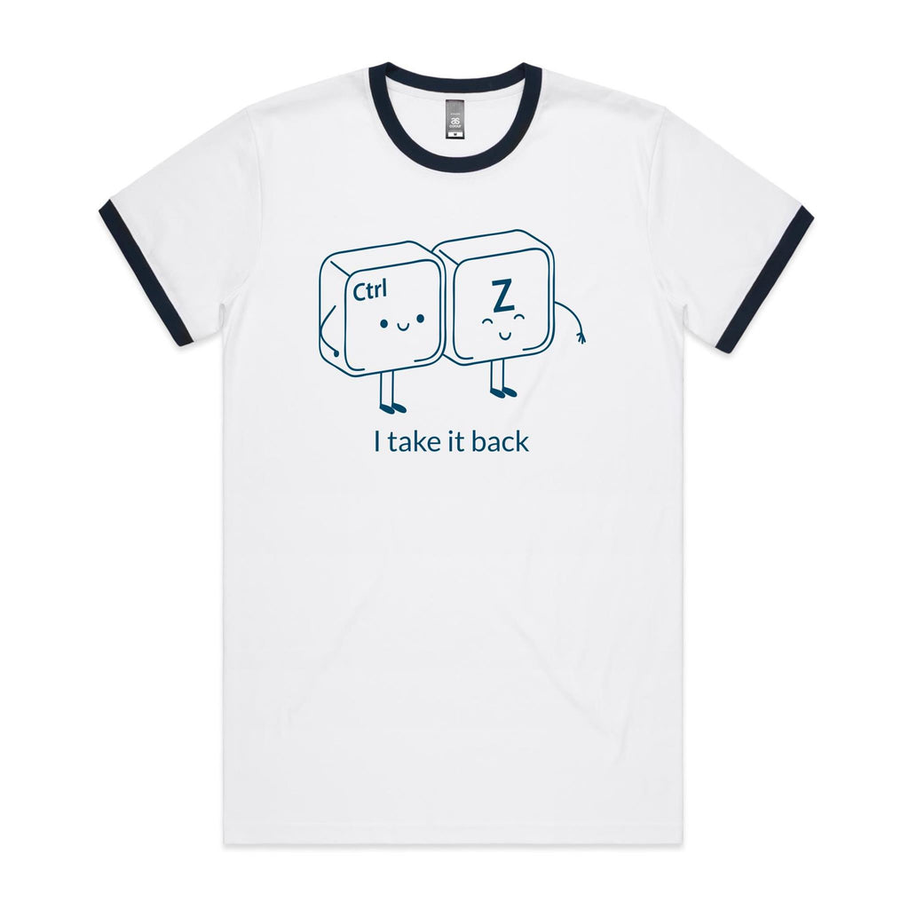 Ctr Z, I Take It Back - Staple Ringer Tee White Navy Ringer T-Shirt Printed In Australia Tech