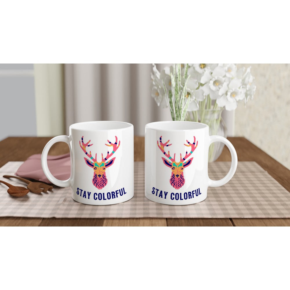 Stay Colorful White 11oz Ceramic Mug White 11oz Mug animal coffee fun Globally Fulfilled tea