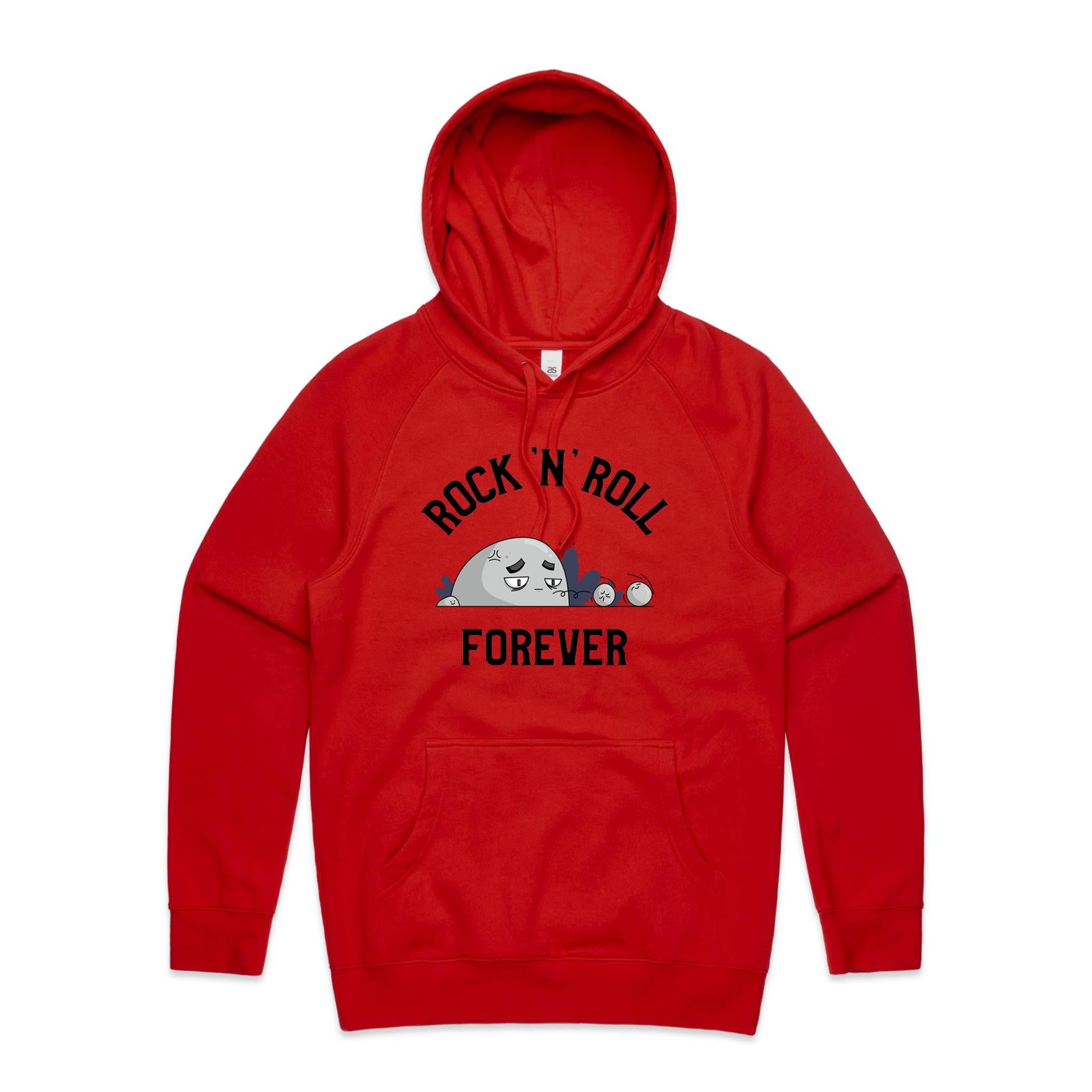 Rock And Roll Forever - Mens Hoodie Red Mens Hoodie Music Printed In Australia