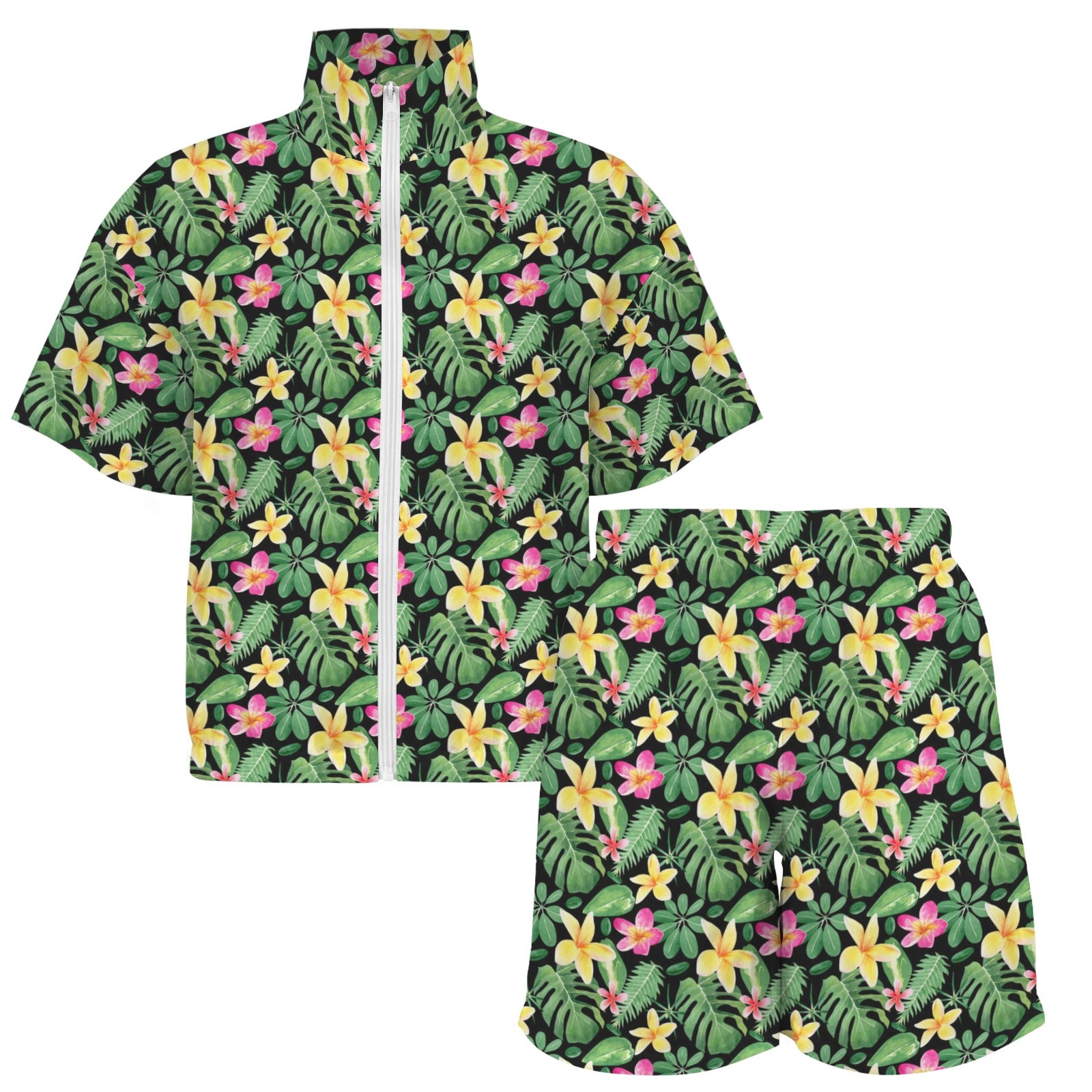 Frangipani Women's Windbreaker Short Set Women's Windbreaker Short Set Plants Printed Offshore