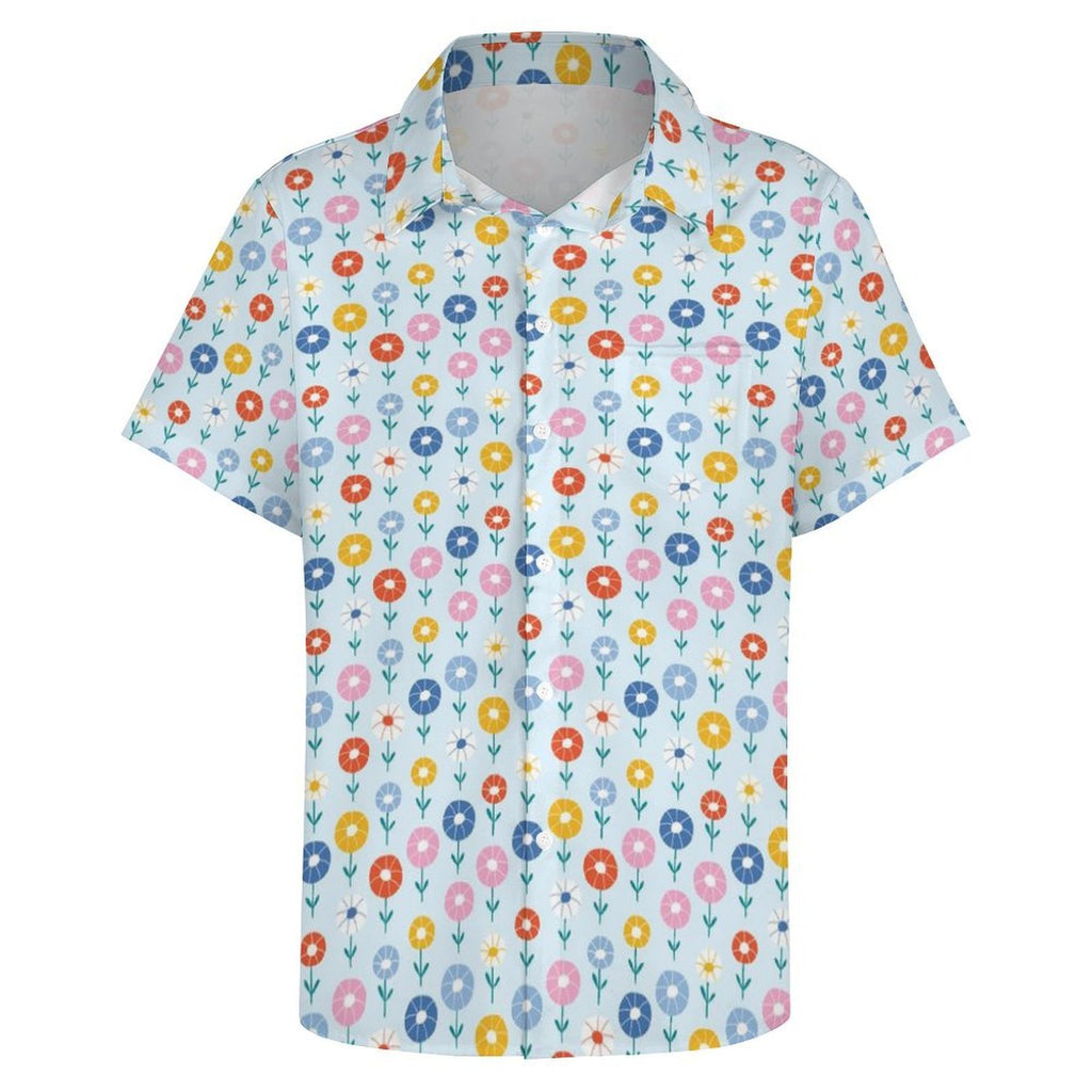 Abstract Cute Flowers Women's Short-Sleeve Button Up Shirt