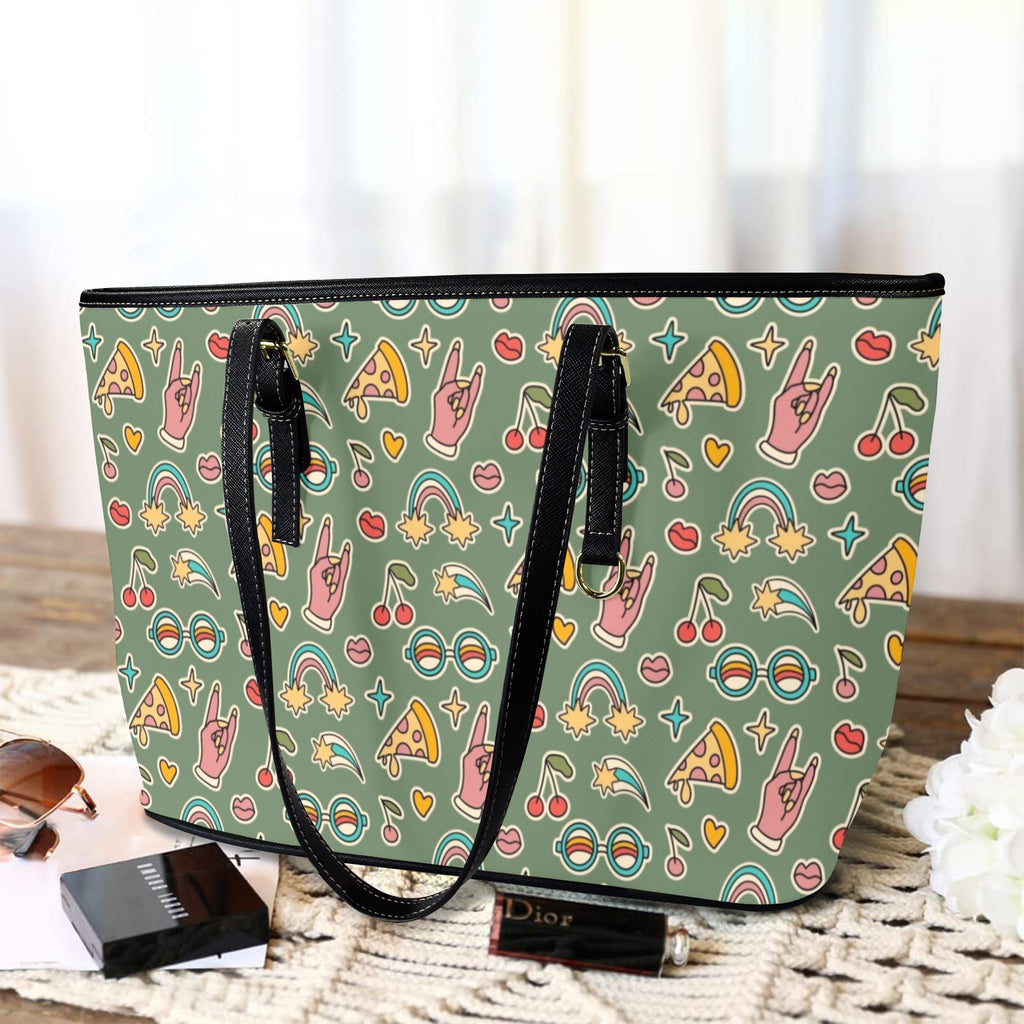 Groovy Retro PU Leather Tote Bag Large