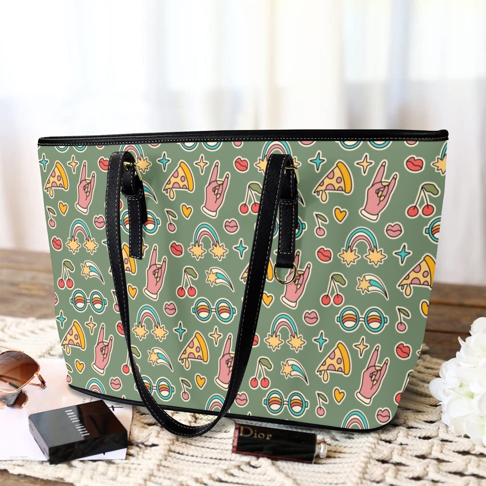 Groovy Retro PU Leather Tote Bag Large