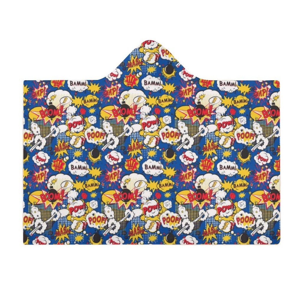 Comic Book Blue Kids Hooded Blanket 100cm x 130cm Kids Hooded Blanket comic Printed Offshore