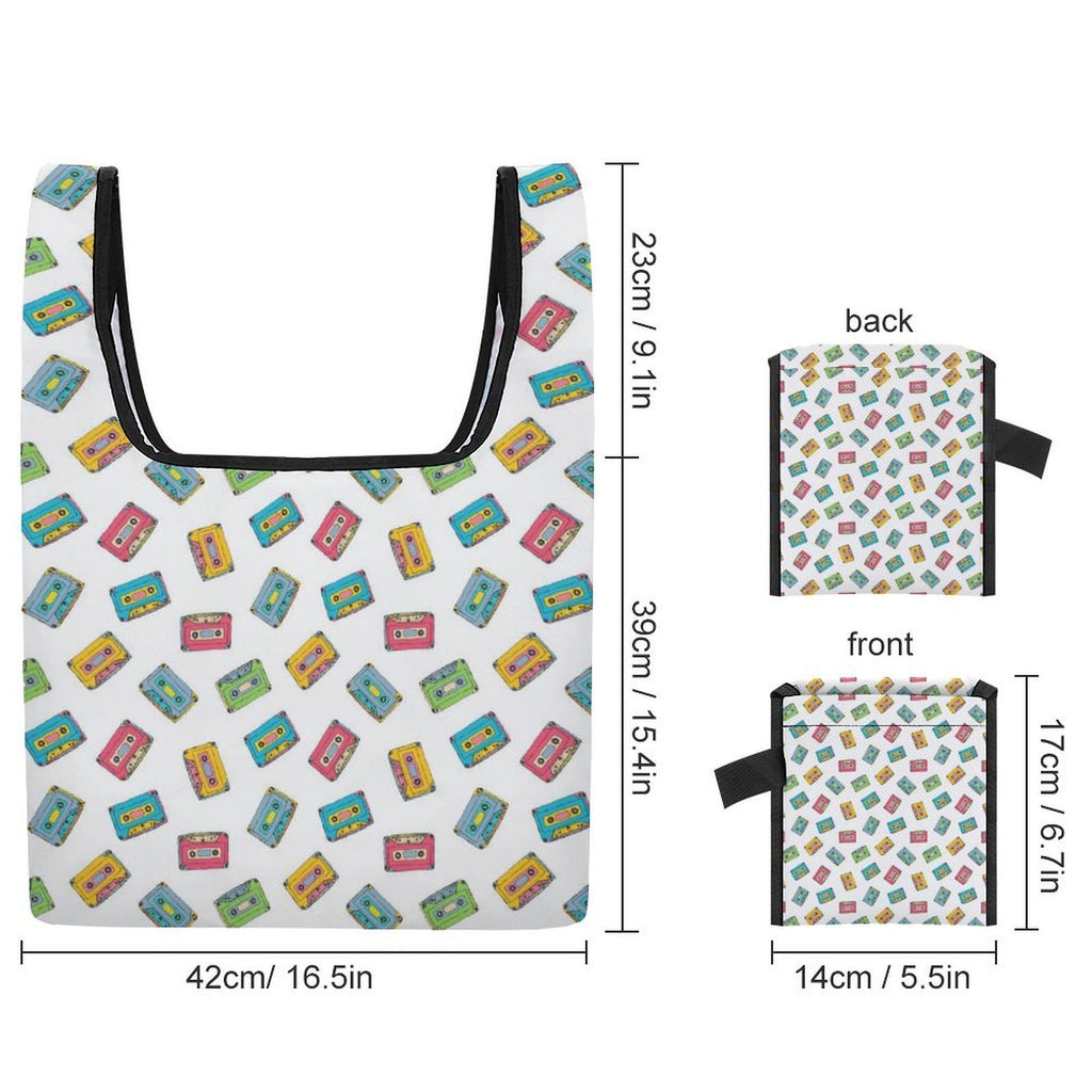 Colourful Cassette Tapes On White Foldable Shopping Bag