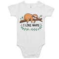 Sloth, I Like Naps AS Colour Baby Bodysuit White Baby Bodysuit animal Printed In Australia
