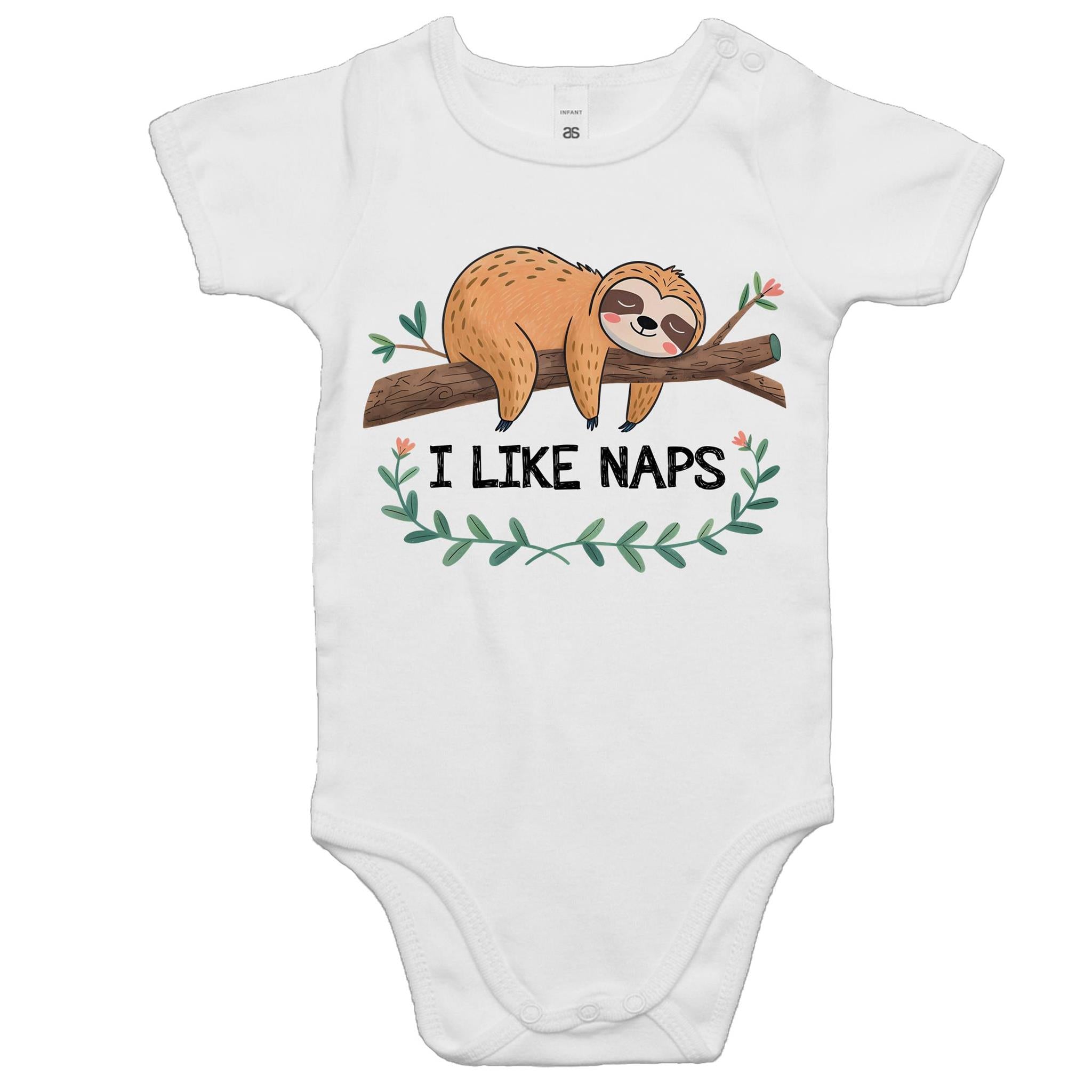 Sloth, I Like Naps - Baby Bodysuit White Baby Bodysuit animal Printed In Australia