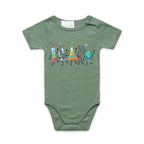 Science Characters AS Colour Baby Bodysuit Sage Baby Bodysuit Printed In Australia Science