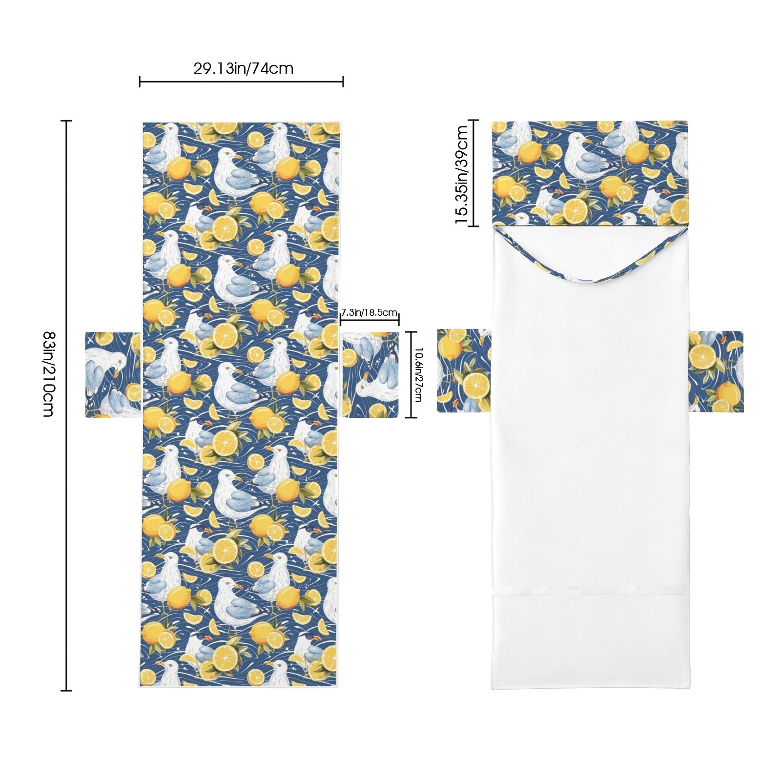 Lemon Seagull Beach Chair Towel Cover with Side Pockets
