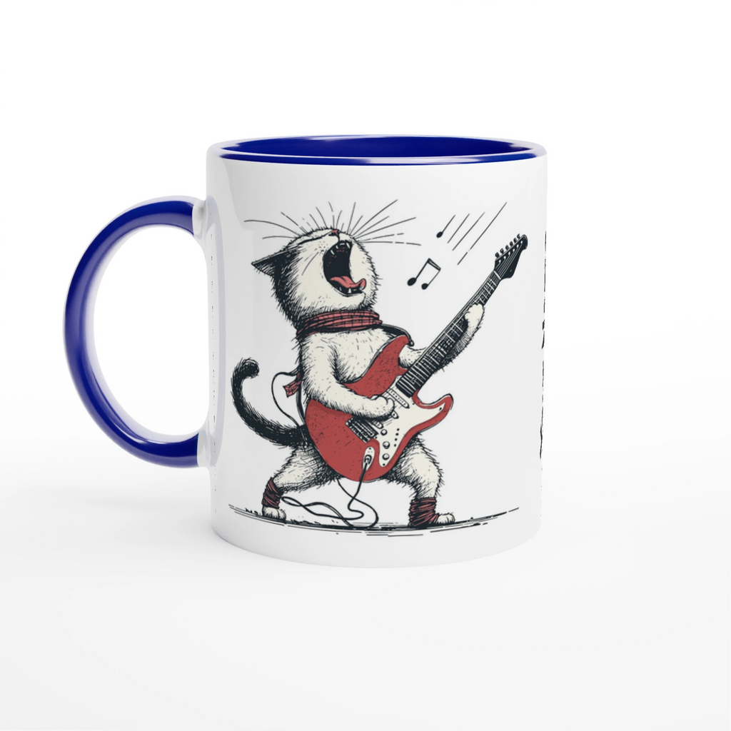 Personalised Cat Playing Guitar 11oz Ceramic Mug Ceramic Blue Personalised 11oz Mug animal Globally Fulfilled Music