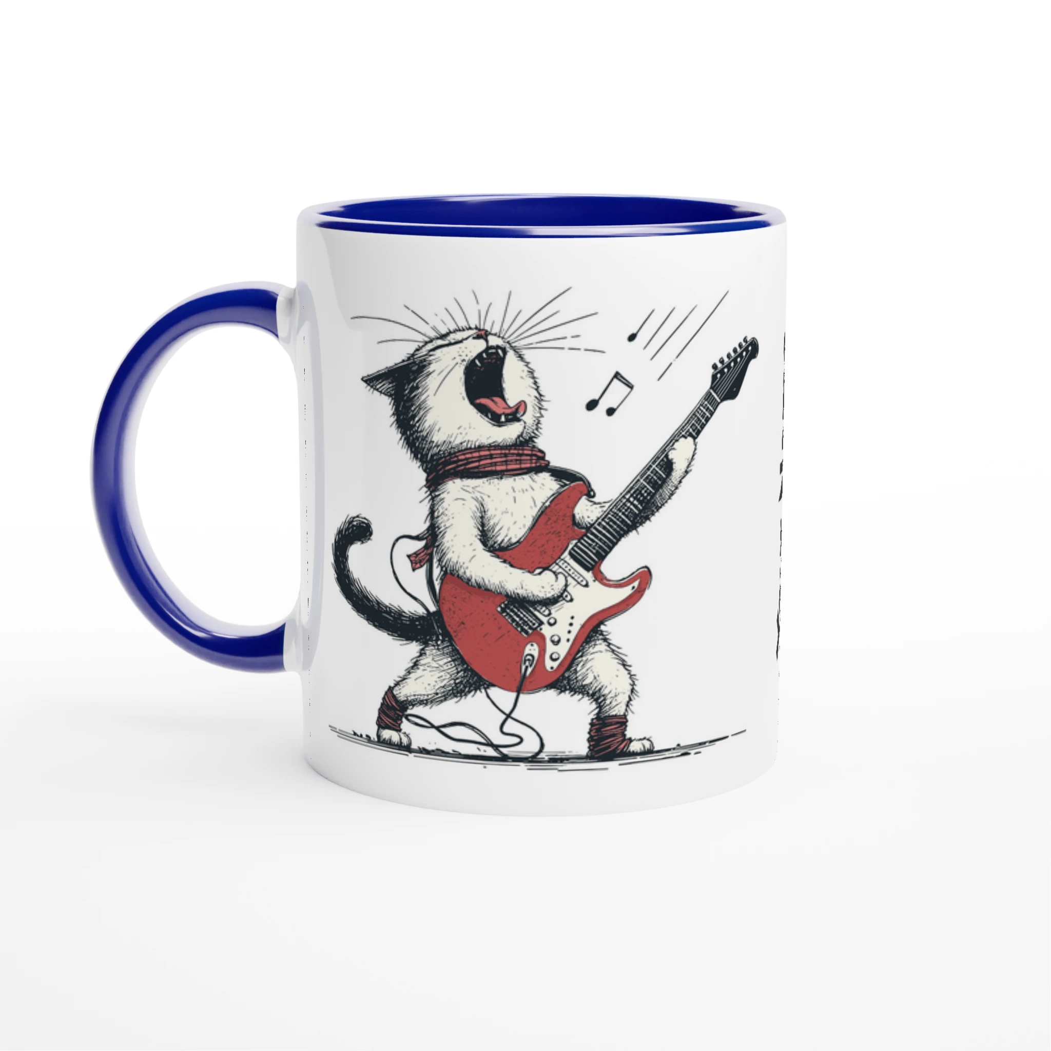 Personalised Cat Playing Guitar 11oz Ceramic Mug Ceramic Blue Personalised 11oz Mug animal Globally Fulfilled Music