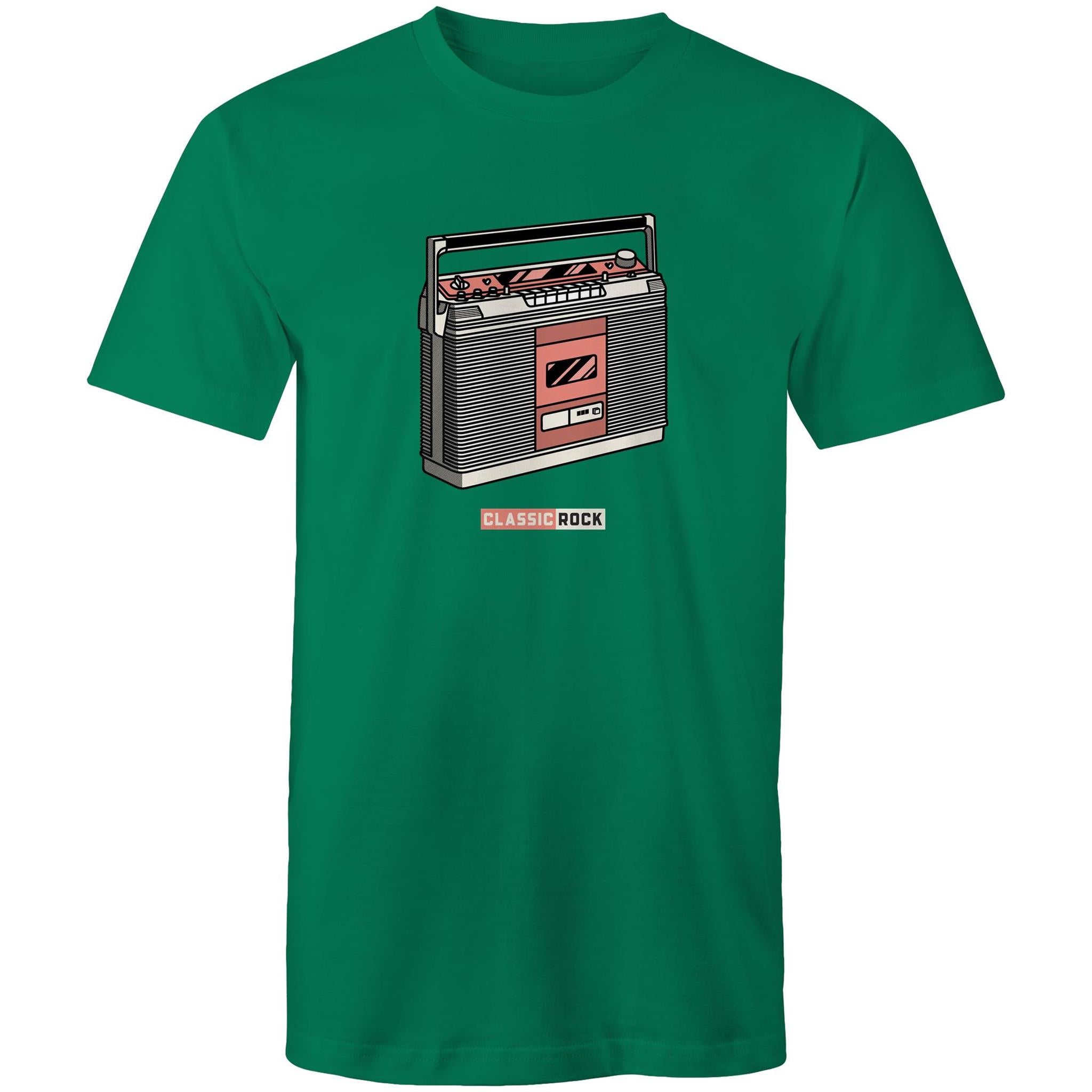 Classic Rock, Cassette Player - Mens T-Shirt Kelly Green Mens T-shirt Music Printed In Australia Retro