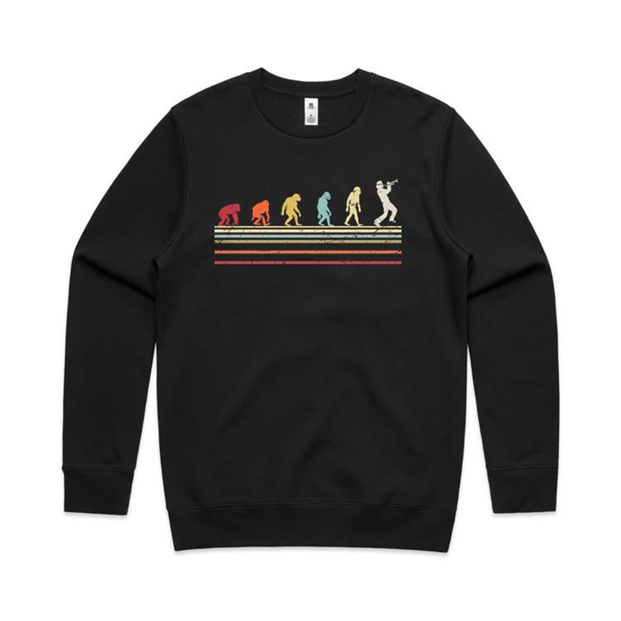 Trumpet Player Evolution - AS Colour Stencil Crew Sweatshirt Black Sweatshirt Music Printed In Australia