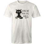 Living That Nine Lives Kind Of Tired, Frazzled Cat - Mens T-Shirt Natural Mens T-shirt animal Coffee Printed In Australia
