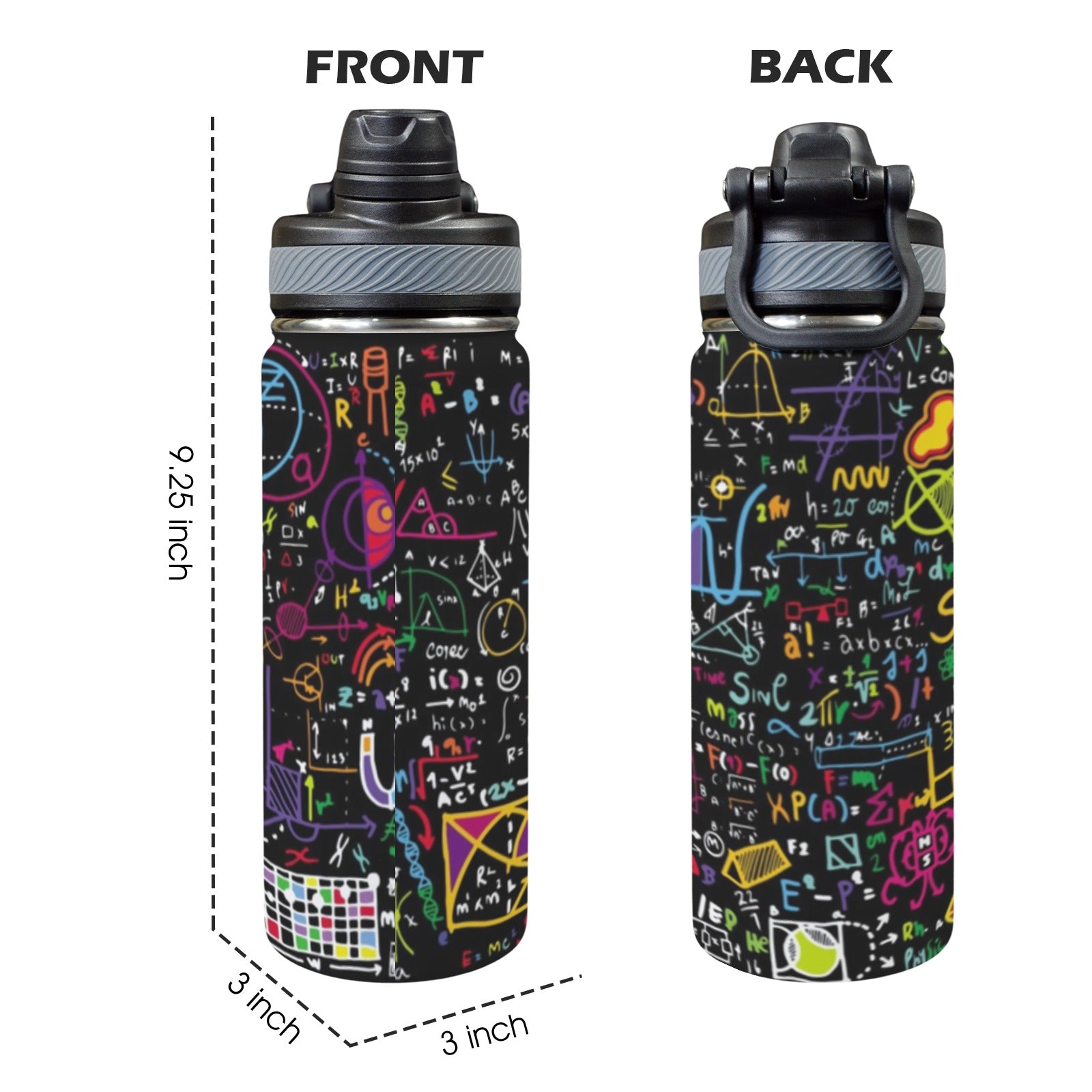 Math Scribbles - Insulated Water Bottle with Dual-Use Lid (18oz) Insulated Water Bottle with Dual-Use Lid (18oz) Maths Printed Offshore