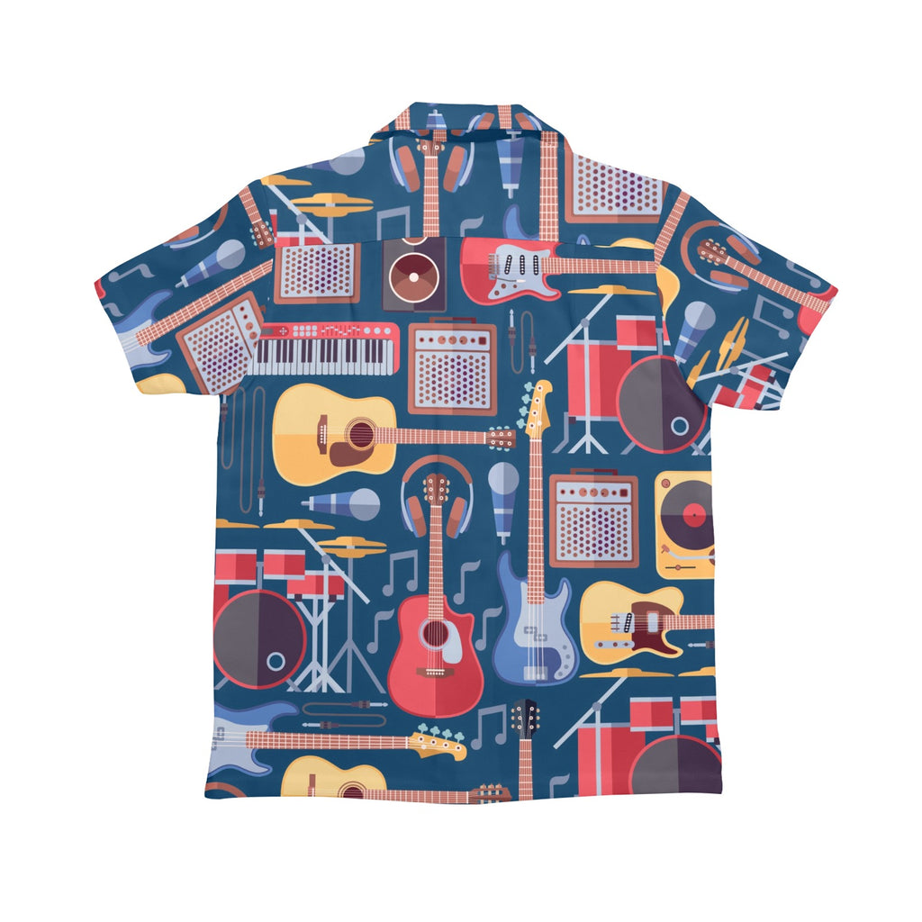 Music Instruments Blue Senior Kids Hawaiian Shirt Senior Kids Hawaiian Shirt 8-15 Music Printed Offshore