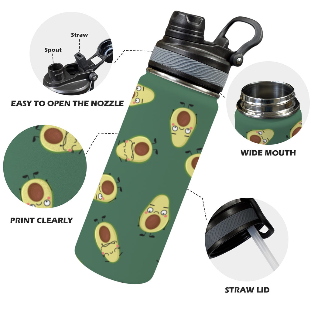 Avocado Characters - Insulated Water Bottle with Dual-Use Lid (18oz) Insulated Water Bottle with Dual-Use Lid (18oz) Food Printed Offshore