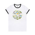 Stay Natural Women's AS Colour Ringer Tee White Black Womens Ringer T-shirt Plants Printed In Australia
