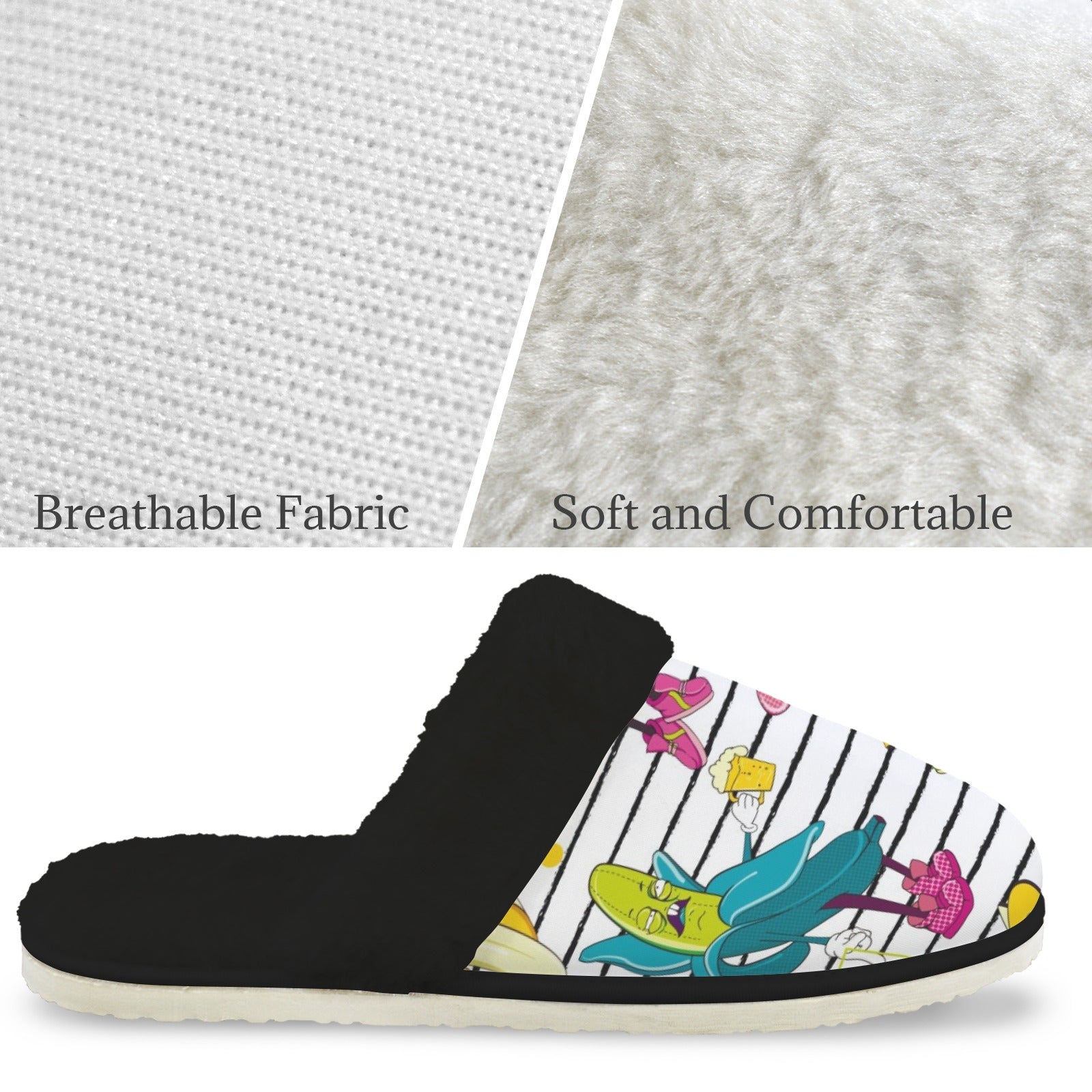 Ugly Bananas Men's Fur Trim Thick-Sole Indoor Slippers Men's Fur Trimmed Slippers Food Printed Offshore
