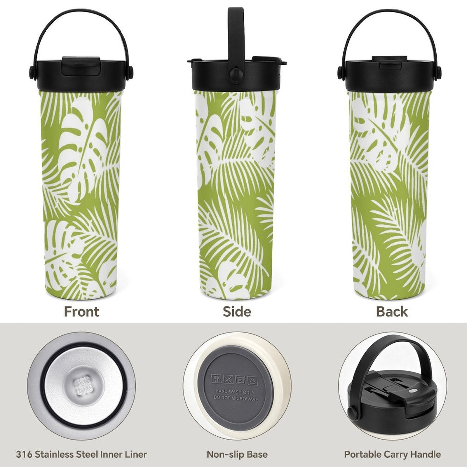 Green Tropical Leaves 20oz Tea Tumbler with Carry Handle