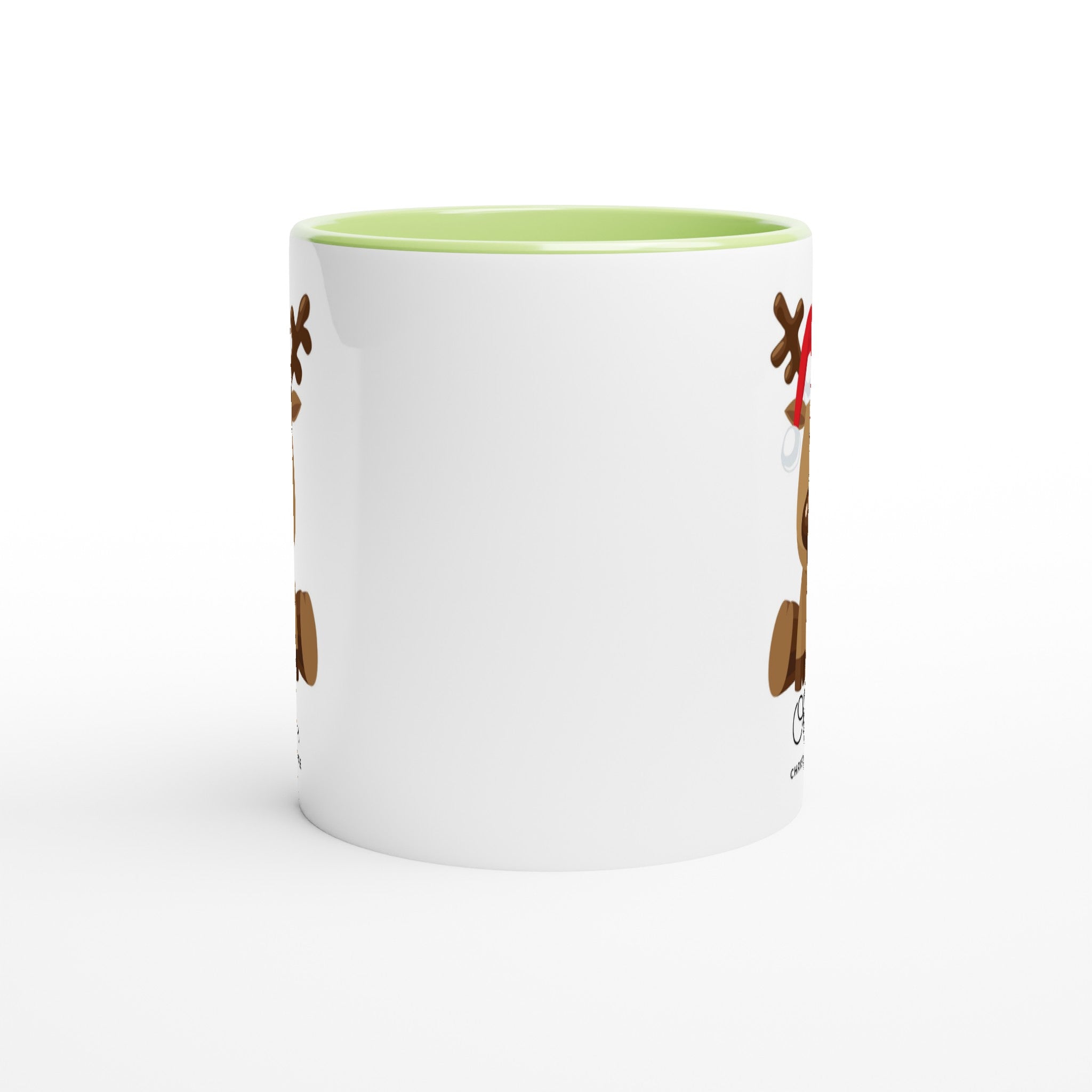 Oh Deer, Christmas Is Here - White 11oz Ceramic Mug with Colour Inside Christmas Colour Mug Christmas Globally Fulfilled