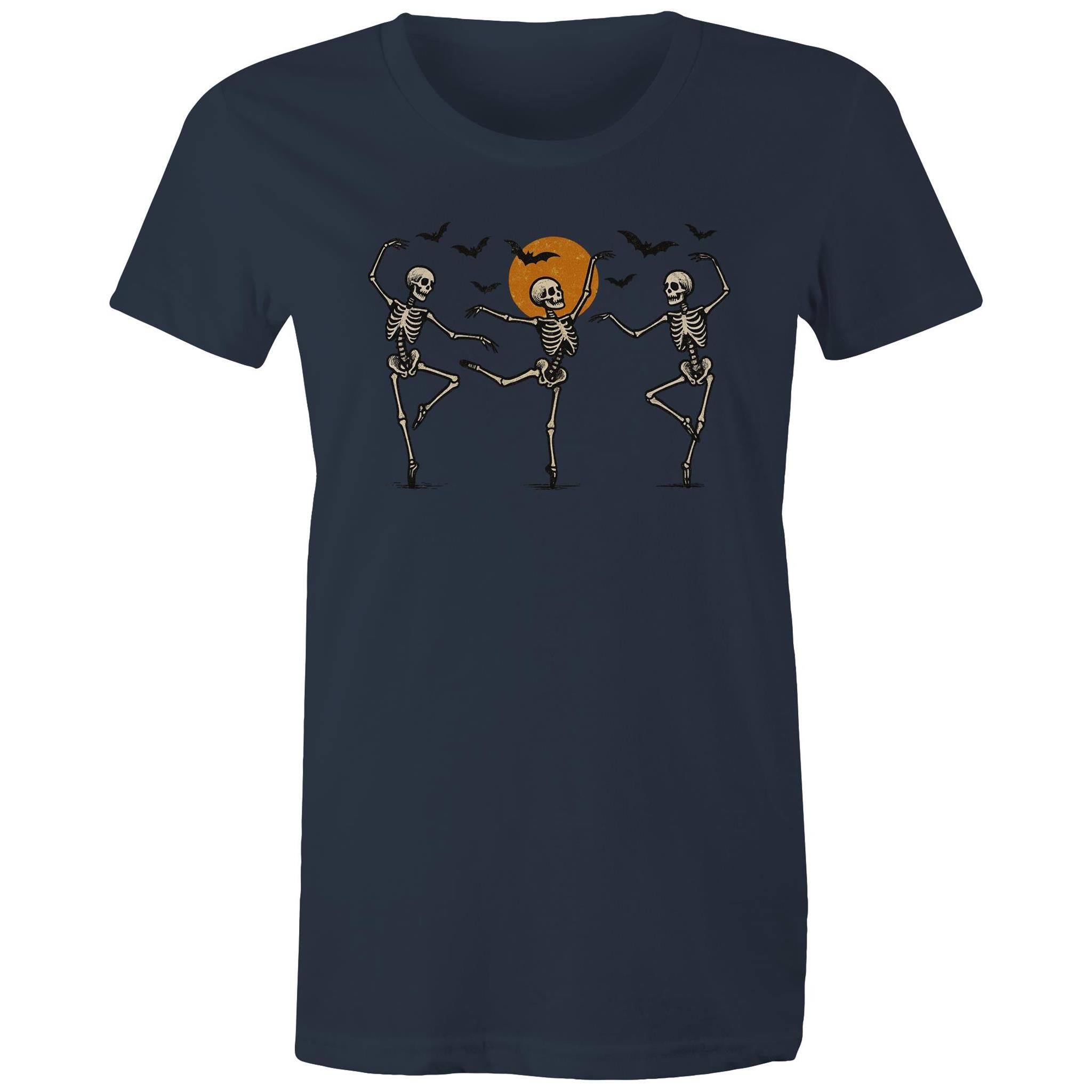 Skeleton Dance, Halloween - Womens T-shirt Navy Womens T-shirt Halloween Printed In Australia