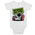Astronaut, Anywhere But Here AS Colour Baby Bodysuit White Baby Bodysuit Printed In Australia Space