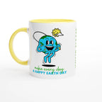 Personalised - Make Every Day A Happy Earth Day - White 11oz Ceramic Mug with Colour Inside Ceramic Yellow Personalised 11oz Mug customise Environment Globally Fulfilled personalise