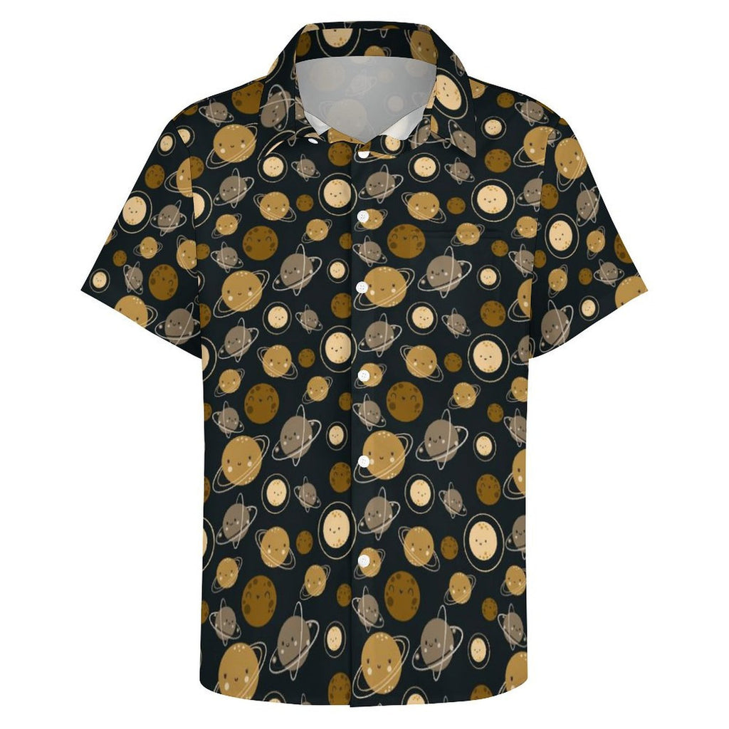 Planets Women's Short-Sleeve Button Up Shirt Women's Short-Sleeve Button Up Shirt Printed Offshore Space