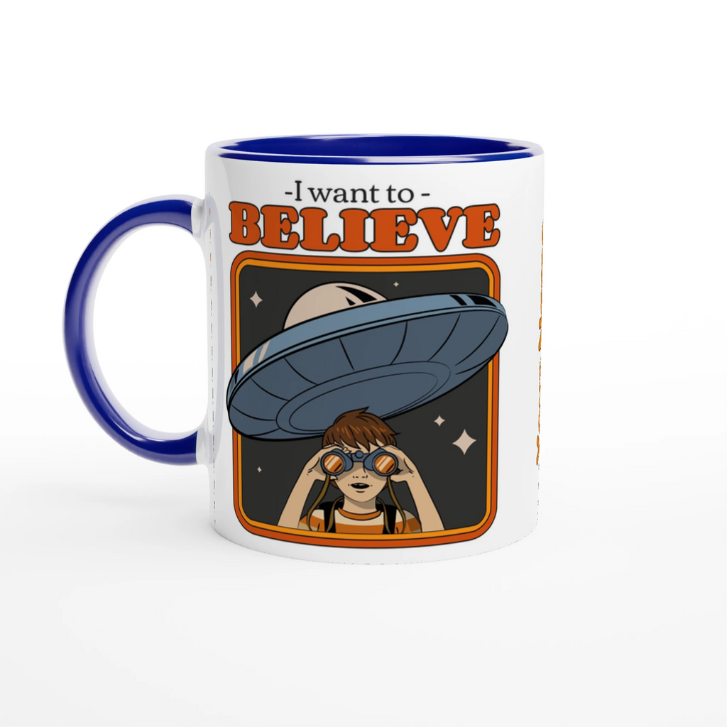 Personalise - I Want To Believe - White 11oz Ceramic Mug Ceramic Blue Personalised Mug customise Globally Fulfilled personalise Sci Fi