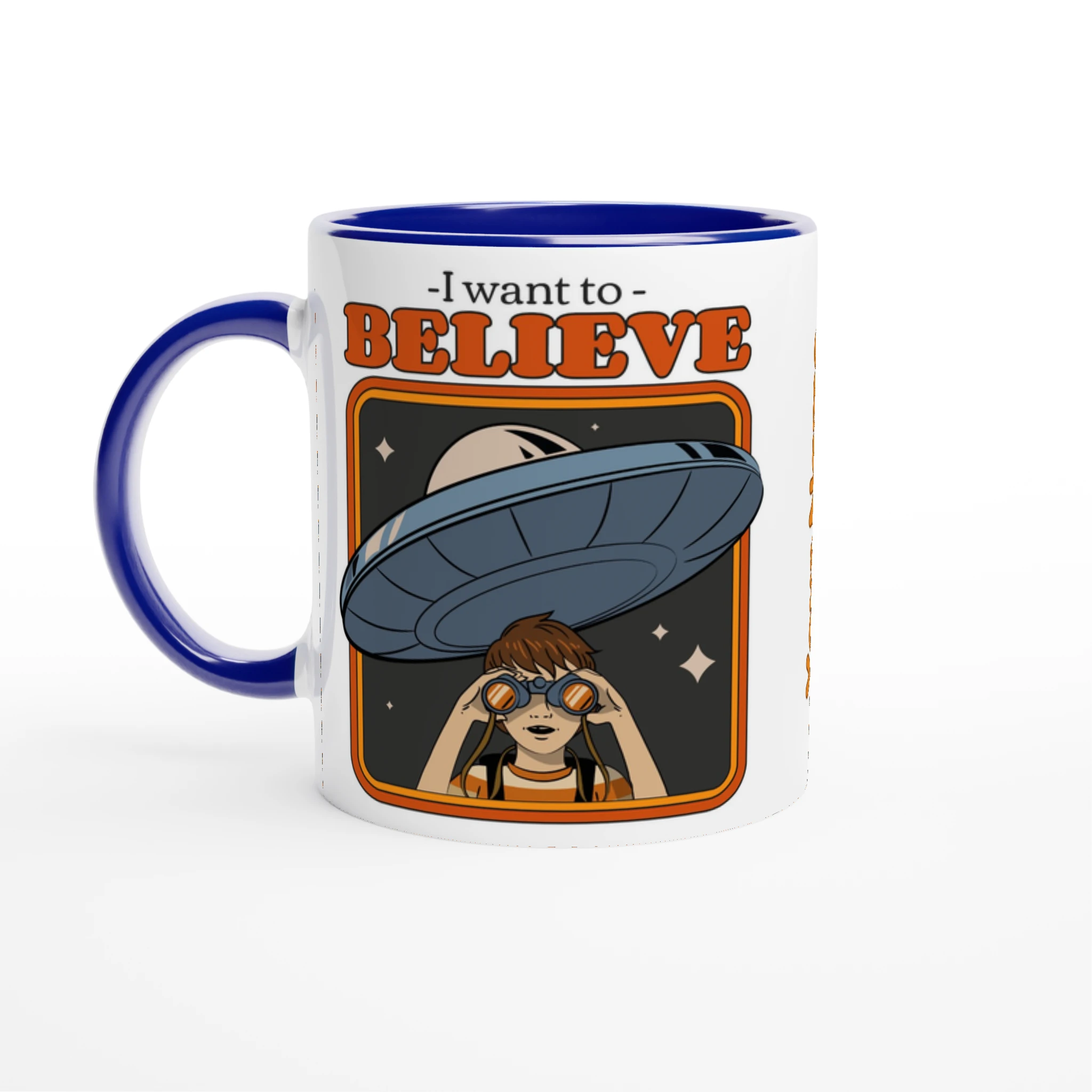 Personalise - I Want To Believe - White 11oz Ceramic Mug Ceramic Blue Personalised Mug customise Globally Fulfilled personalise Sci Fi