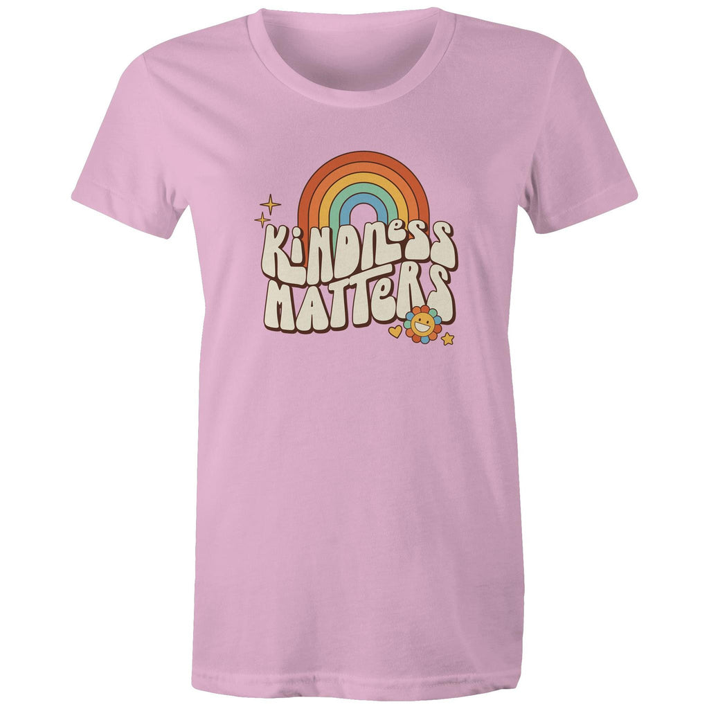 Kindness Matters - Womens T-shirt Pink Womens T-shirt Kindness Positivity Printed In Australia Retro