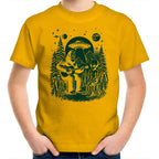 Alien And Bigfoot Playing Guitar - Kids Youth T-shirt Gold Kids Youth T-shirt Music Printed In Australia Sci Fi