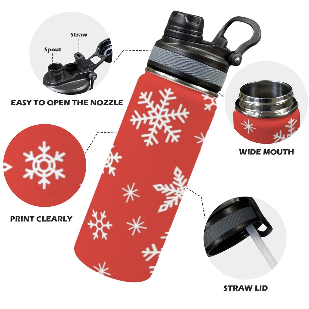 Red Snowflakes, Christmas - Insulated Water Bottle with Dual-Use Lid (18oz) Insulated Water Bottle with Dual-Use Lid (18oz) Christmas Printed Offshore