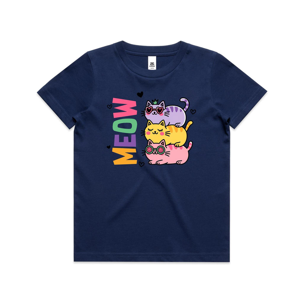 Meow, Colourful Cats Kid's AS Colour T-shirt Cobalt Kids Youth T-shirt animal Printed In Australia