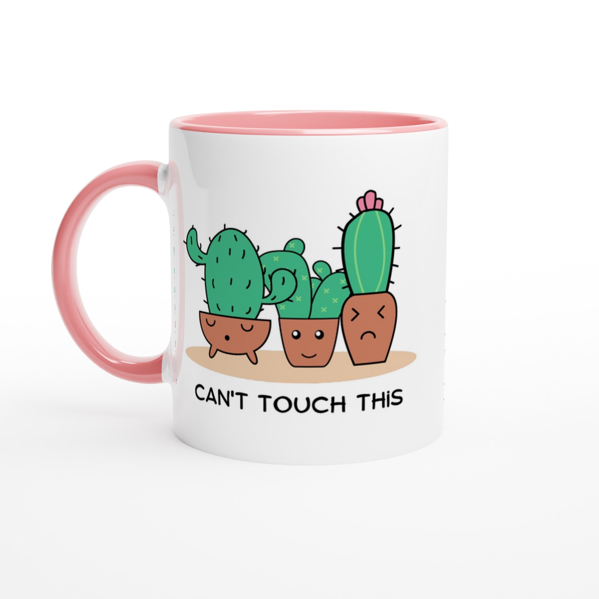Cactus, Can't Touch This - White 11oz Ceramic Mug with Colour Inside Ceramic Pink Colour 11oz Mug funny Globally Fulfilled Plants