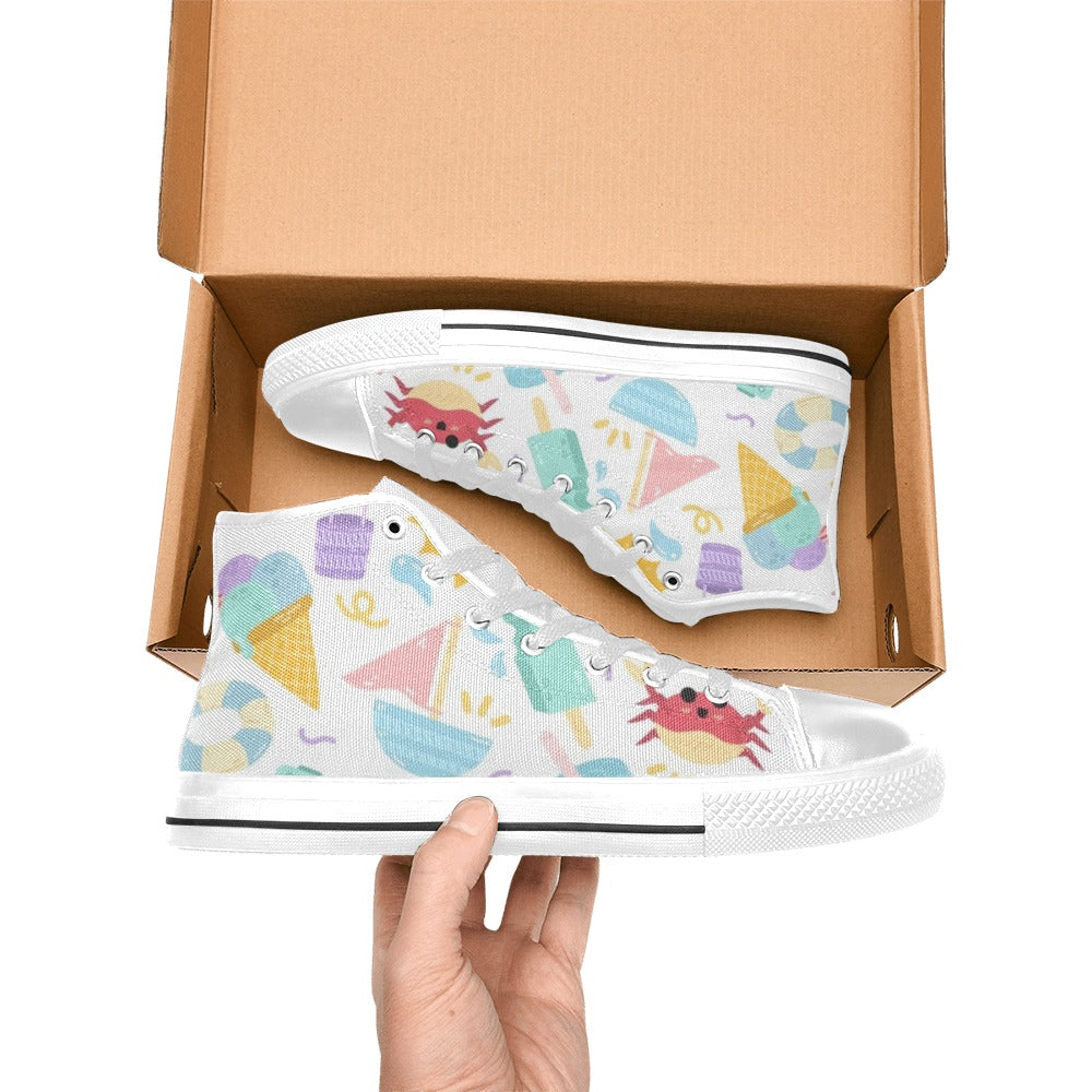 Summer Fun - Kids High Top Canvas Shoes