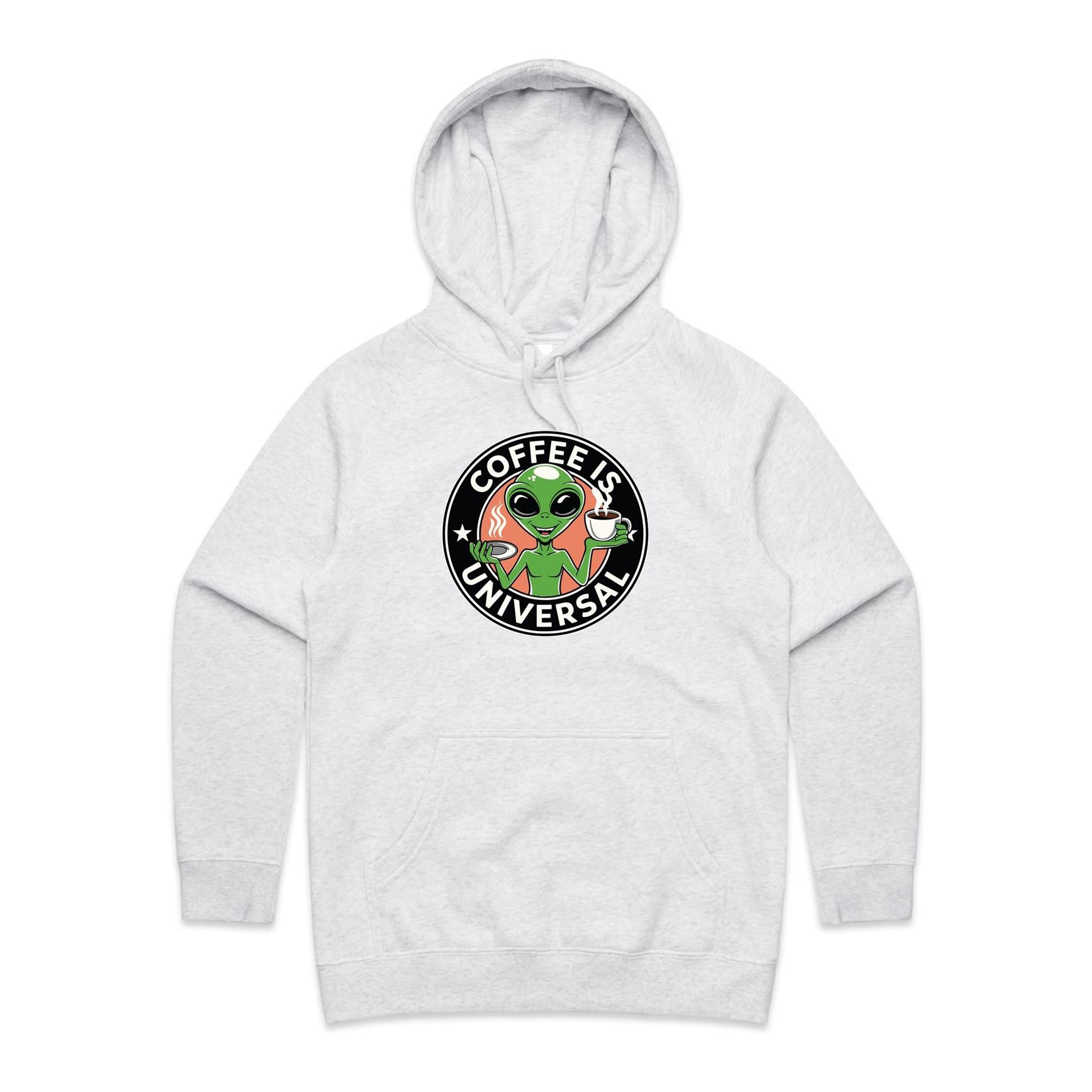 Coffee Is Universal, Alien - Womens Hoodie White Marle Womens Hoodie Coffee Printed In Australia Sci Fi