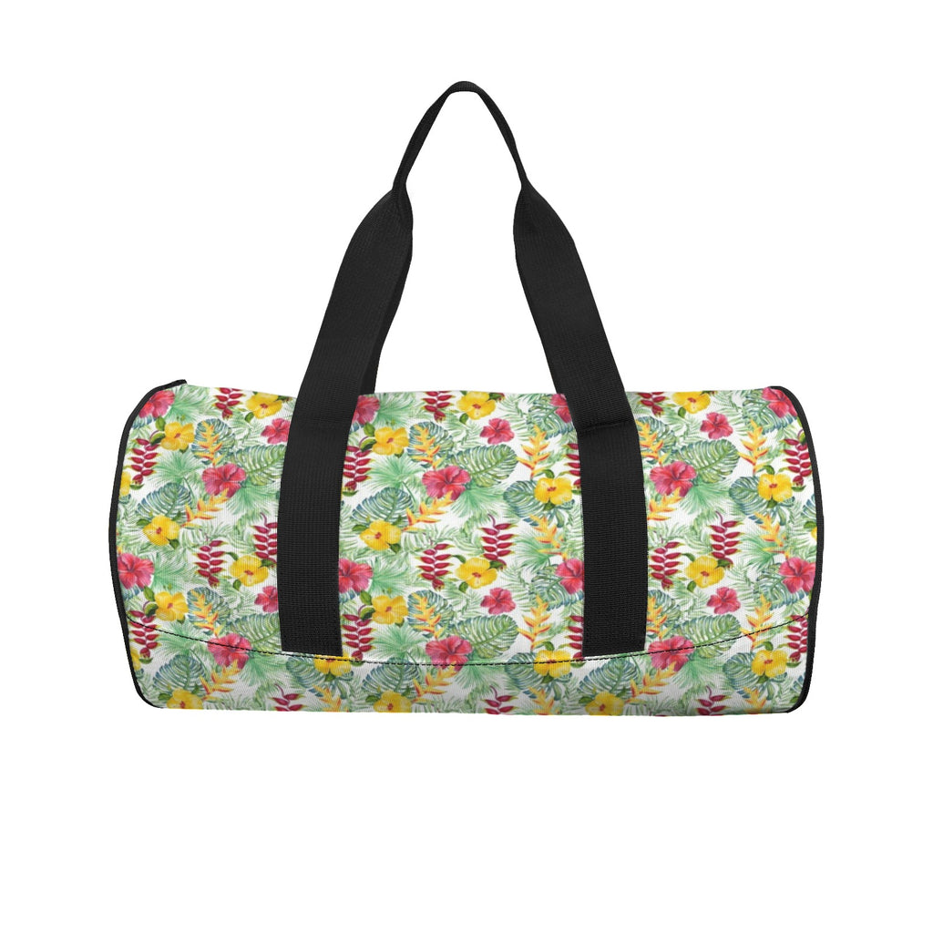 Tropical Flowers On White Duffle Bag Duffle Bag Printed Offshore